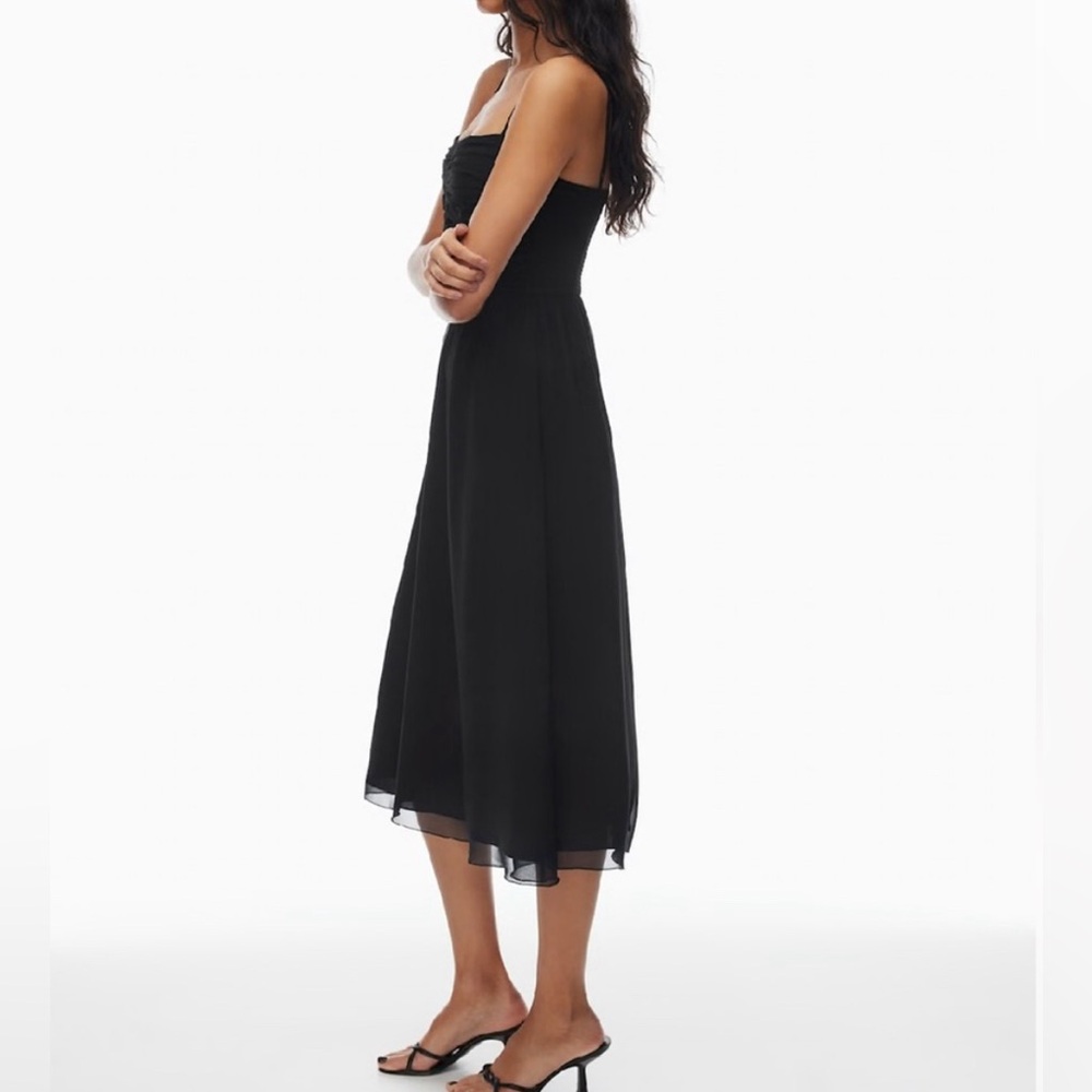 Aritzia Wilfred Amuse Midi Dress Black Chiffon Strapless Size 10 Summer Sundress